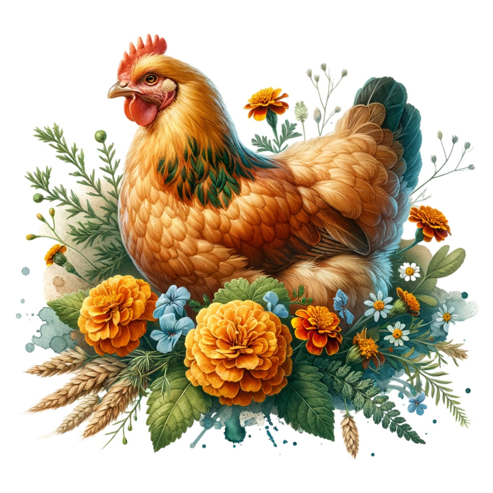 Watercolor Floral Chicken Fabric Panel 3