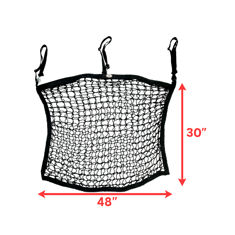 Derby Originals Paris Tack XL Knotless Slow Feed Hay Net – 48"x30", 2" Openings, Soft on Muzzles, with 3 Adjustable Straps for Fence or Stall Hanging