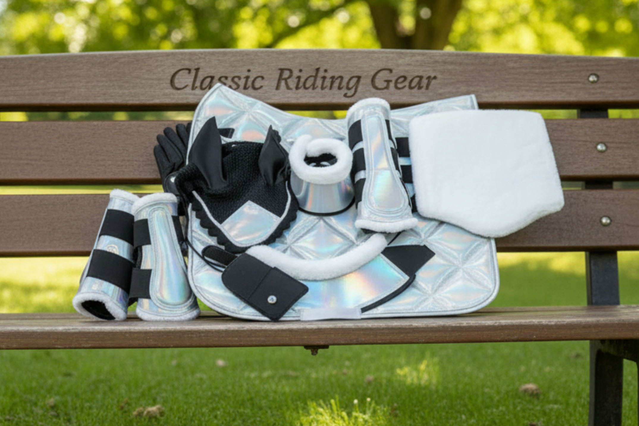 Holographic Dressage Horse Saddle Pad, Ear Bonnet & Horse Boot Set, Breathable, Shock Absorbing Equestrian Gear
