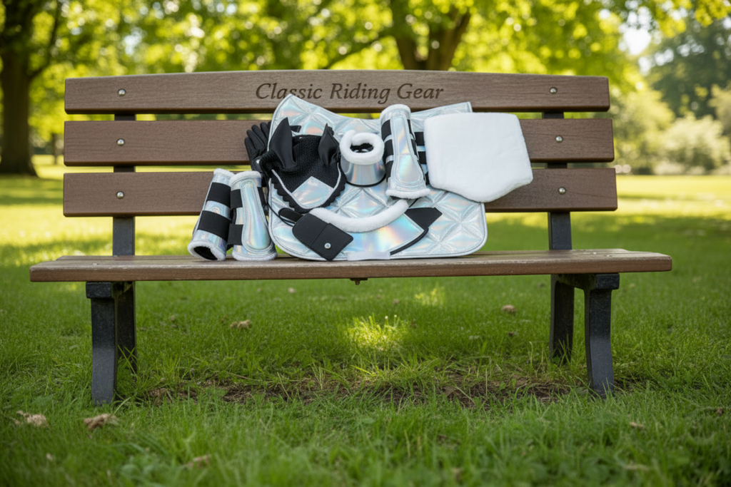 Holographic Dressage Horse Saddle Pad, Ear Bonnet & Horse Boot Set, Breathable, Shock Absorbing Equestrian Gear