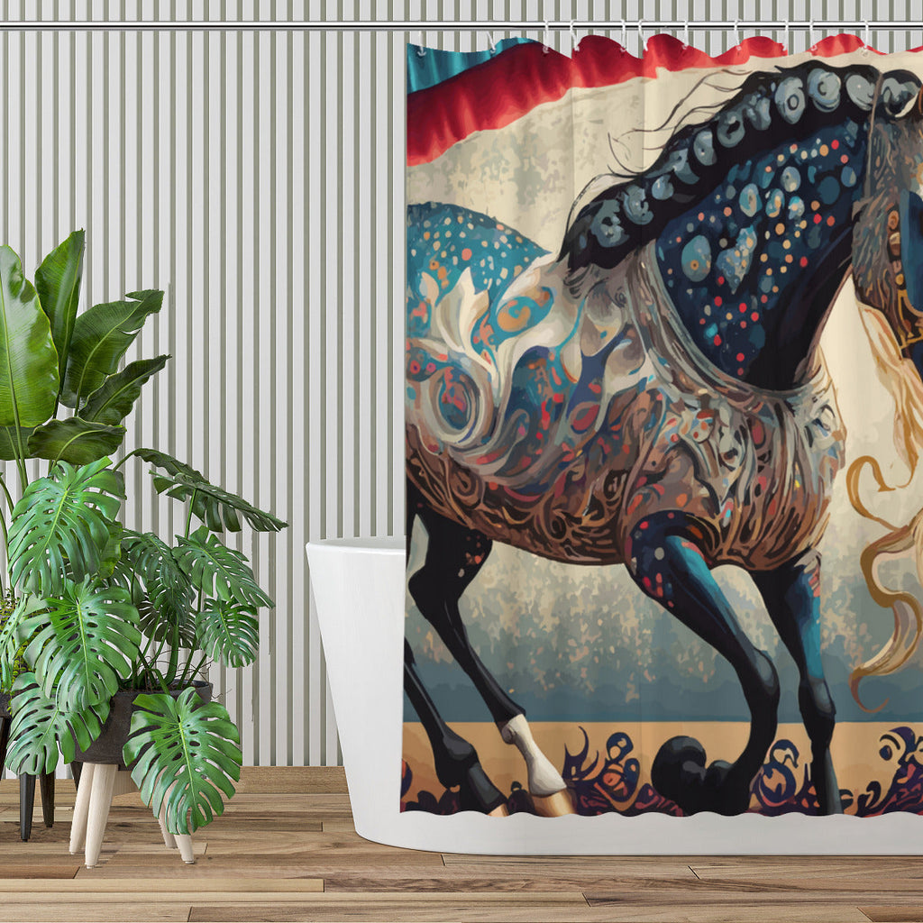Bejeweled Horse with Long Mane Waterproof Polyester Shower Curtain