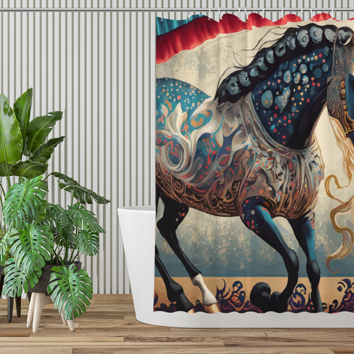 Bejeweled Horse with Long Mane Waterproof Polyester Shower Curtain