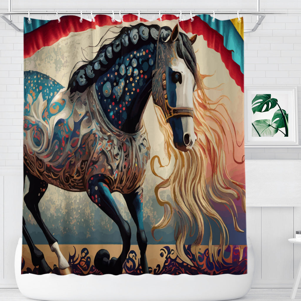 Bejeweled Horse with Long Mane Waterproof Polyester Shower Curtain