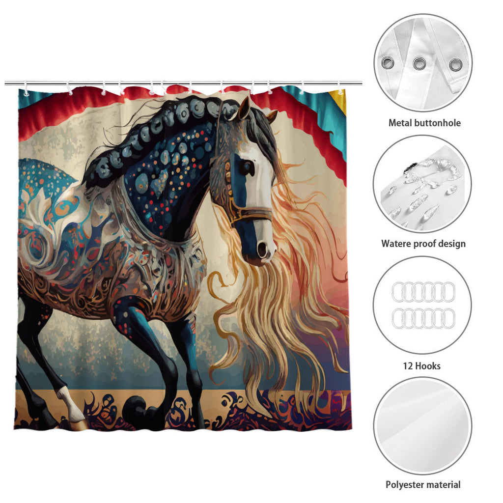Bejeweled Horse with Long Mane Waterproof Polyester Shower Curtain