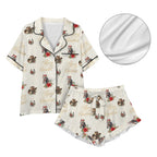Baha Ranch Christmas Horses Cowgirl Western Satin Short Pajama Set