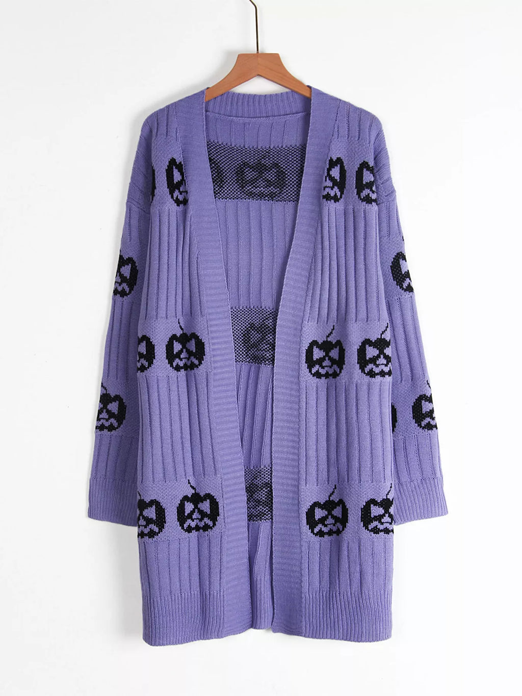 Halloween Pumpkin Open Front Knit Cardigan