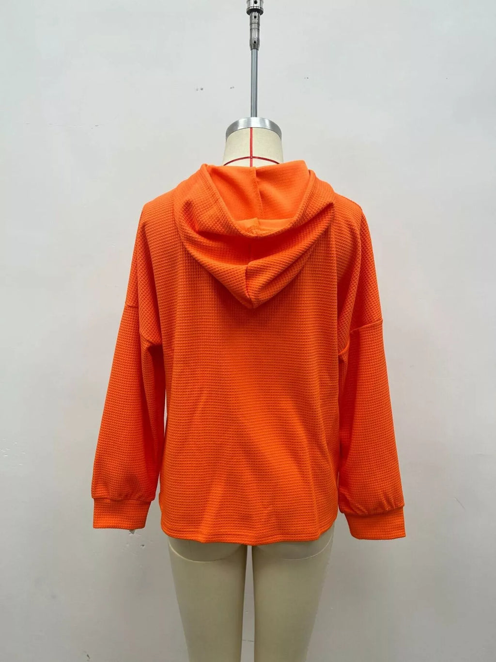 Full Size Waffle Knit Drawstring Long Sleeve Hoodie Plus Size