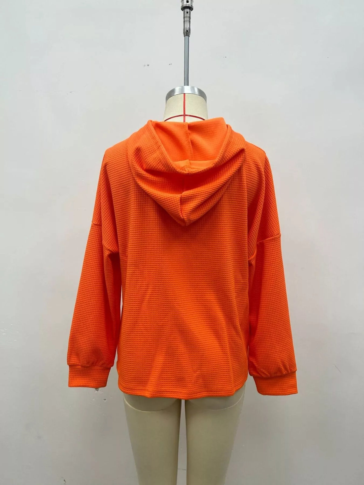Full Size Waffle Knit Drawstring Long Sleeve Hoodie Plus Size