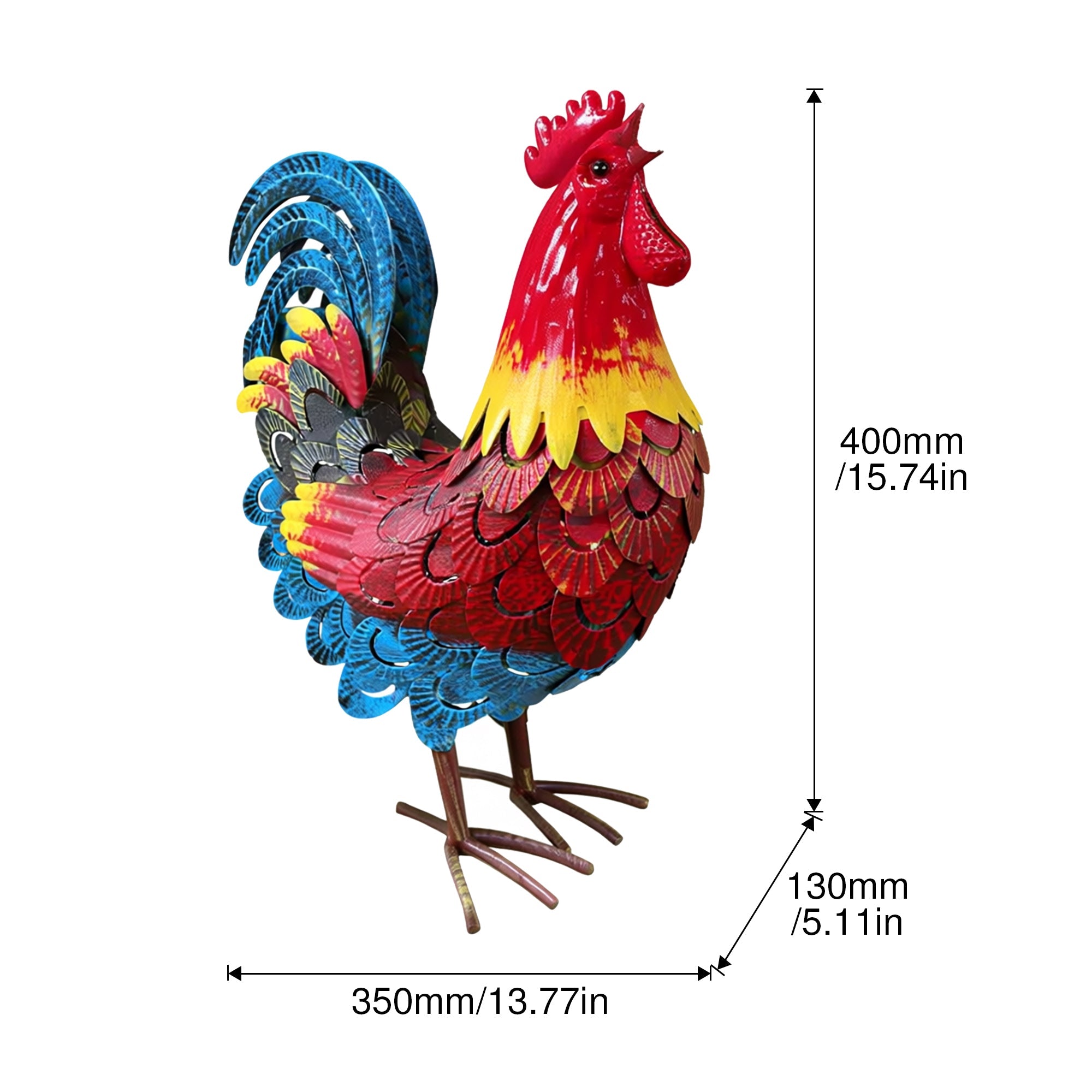 Wrought Iron Rooster Garden Statue