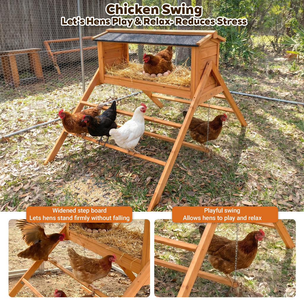 Chicken Nesting Box with Asphalt Roofing and Chicken Perch