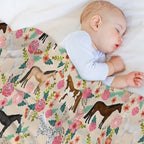 Horses Floral Horse Breeds Farm Animal Pets Throw Blanket
