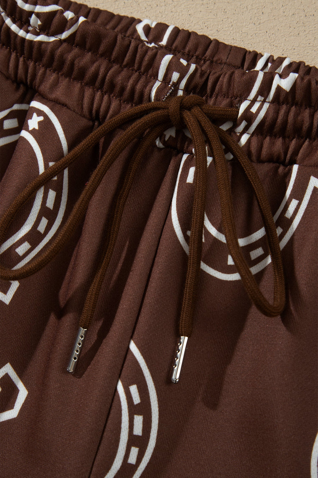Brown Western Print Elastic Waist Pocket 2pcs Pant Set
