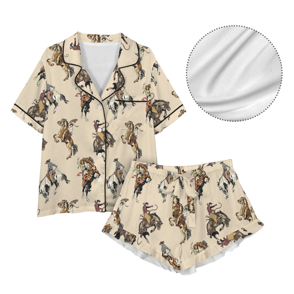 Baha Ranch Vintage Cowgirl Satin Ruffle Western Pajama Set