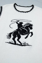 White Contrast Trim Round Neck Rodeo Cowboy Sweater Vest