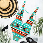 Baha Ranch Yeehaw Turquoise Orange Aztec One-Piece Swimsuit