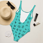 Baha Ranch Yeehaw Turquoise Cattle Brands One-Piece Swimsuit