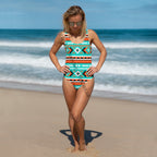 Baha Ranch Yeehaw Turquoise Orange Aztec One-Piece Swimsuit