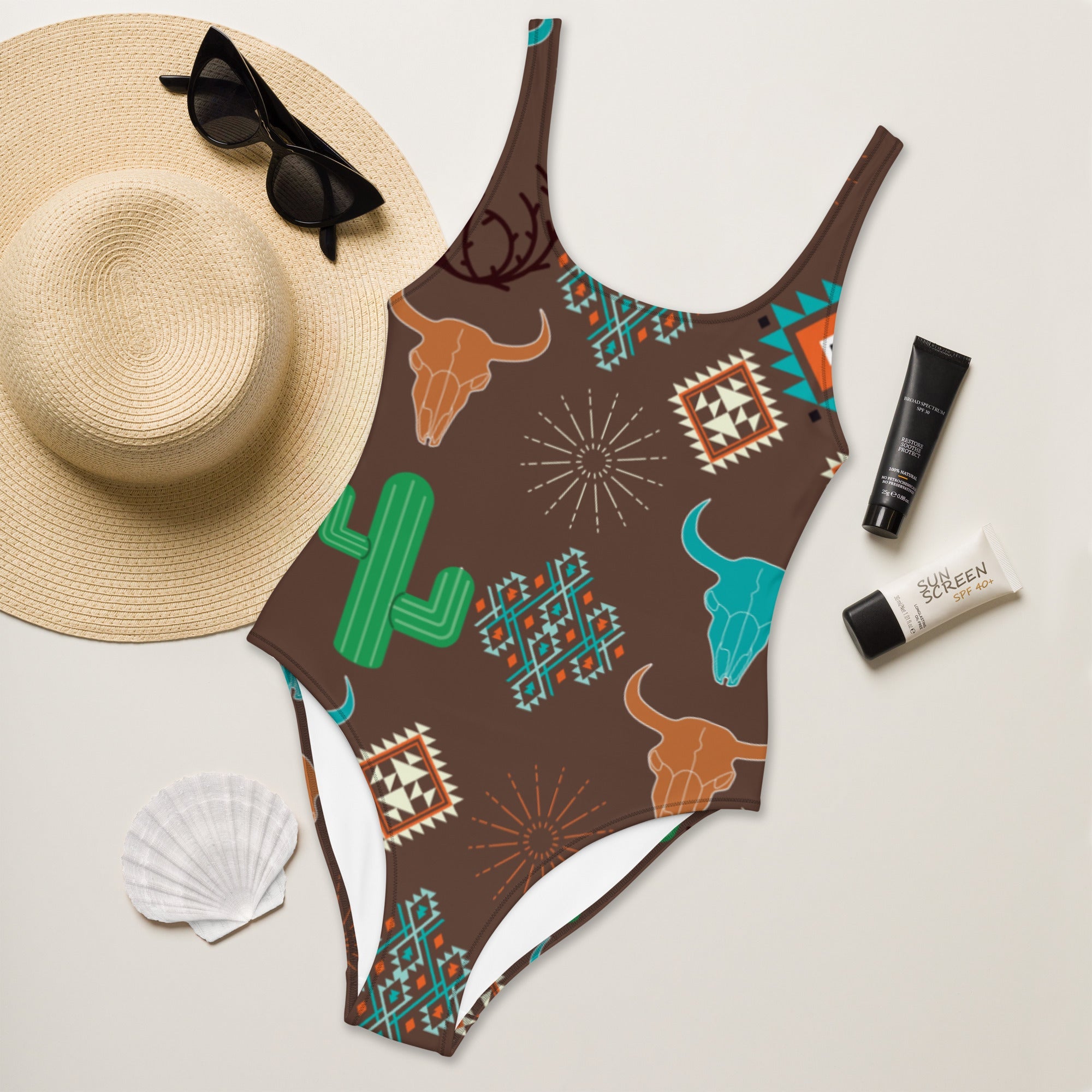 Baha Ranch Yeehaw Bullhead Cactus One-Piece Swimsuit