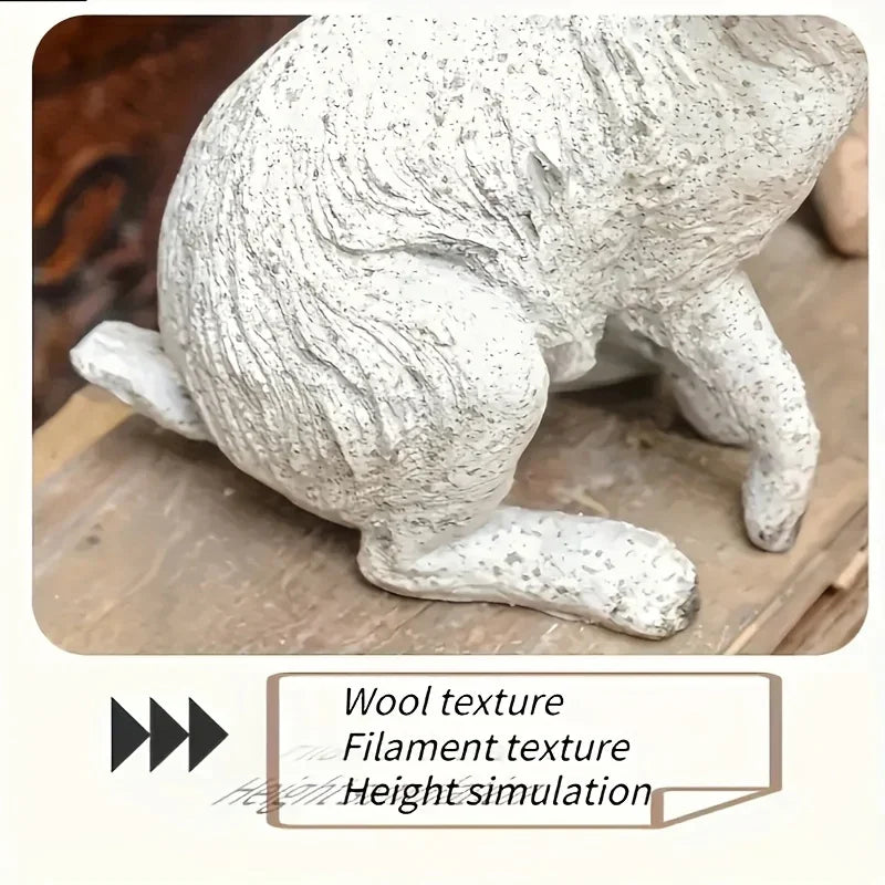 Antique Distressed Old Forest Rustic Wooden Rabbit Resin Sculpture, Animal Decor for Garden and Balcony, Cracked and Peeling Weathered Effect, Vintage Style Animal Statue for Outdoor Landscape and Home Decor