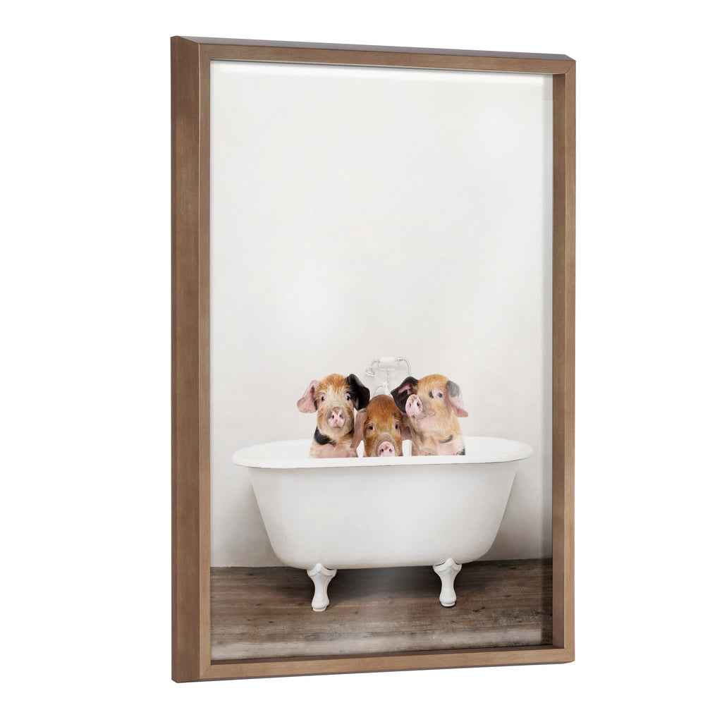 Blake Three Little Pigs in Vintage Bathtub Framed Printed Glass by Amy Peterson Art Studio