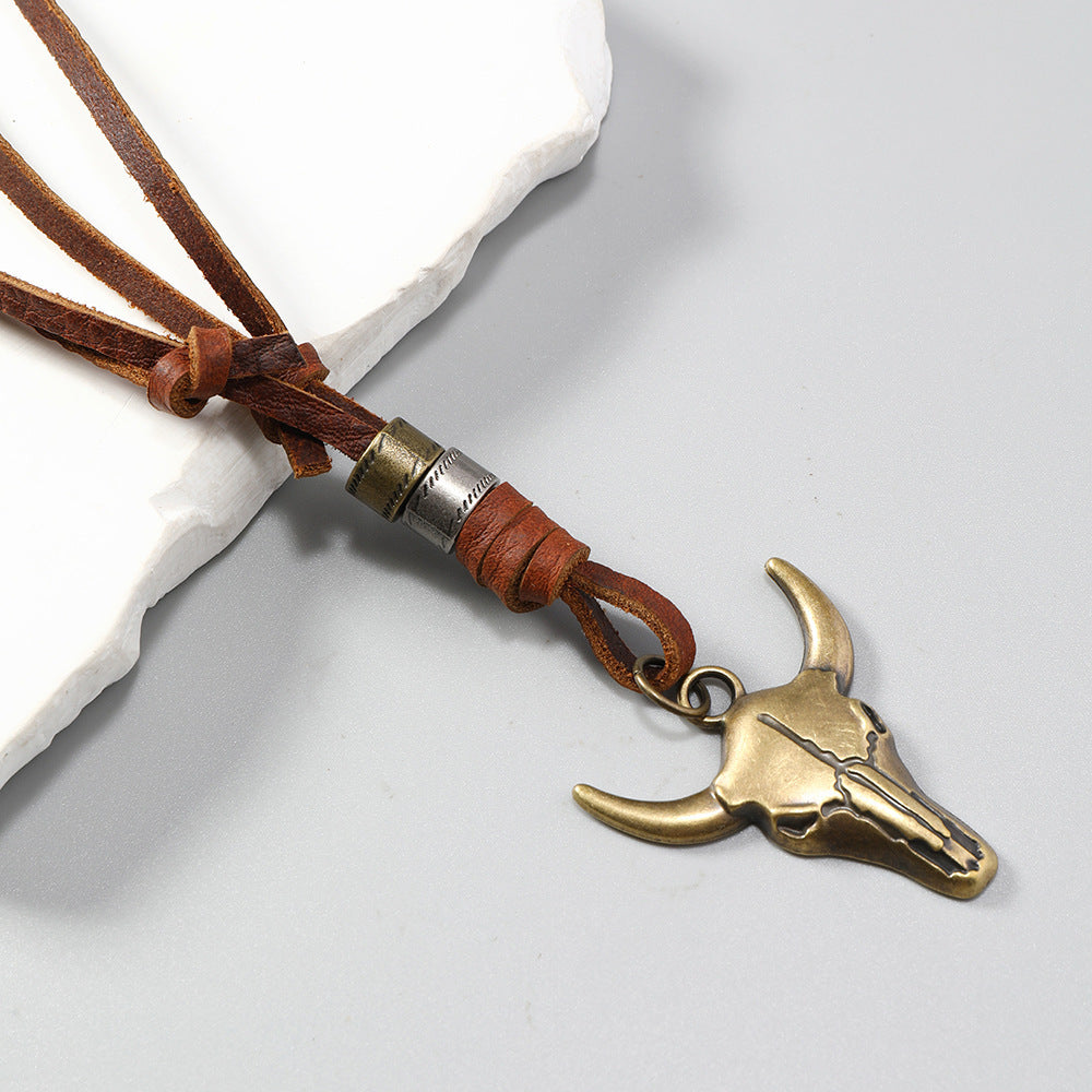 Simple Versatile Ethnic-style Vintage Cow-head Leather Necklace