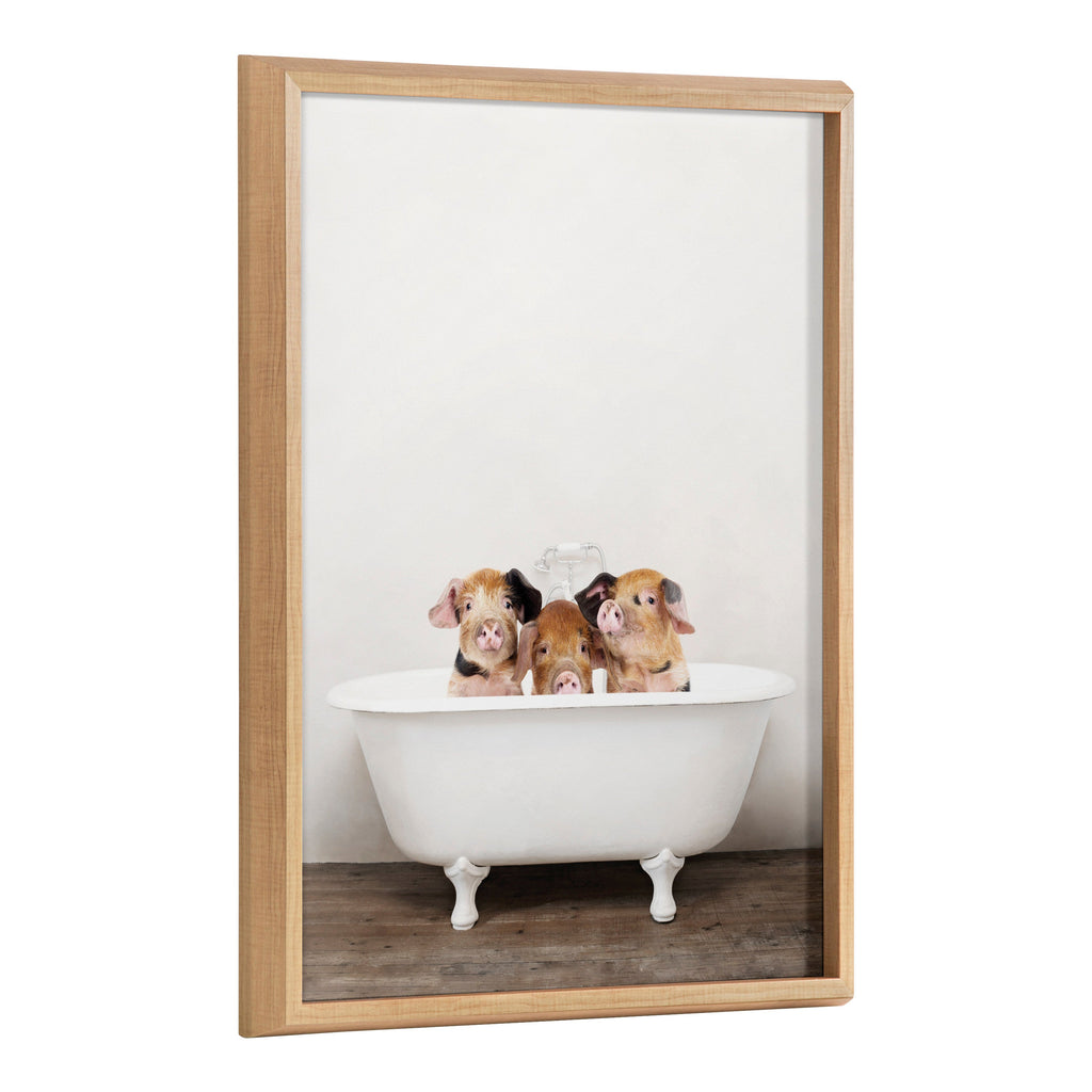 Blake Three Little Pigs in Vintage Bathtub Framed Printed Glass by Amy Peterson Art Studio