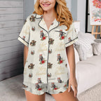 Baha Ranch Christmas Horses Cowgirl Western Satin Short Pajama Set