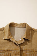 Solid Denim Long Sleeve Buttoned Collar Jacket