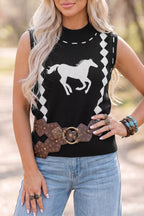 Western Horse Geometric Print Mock Neck Sweater Vest