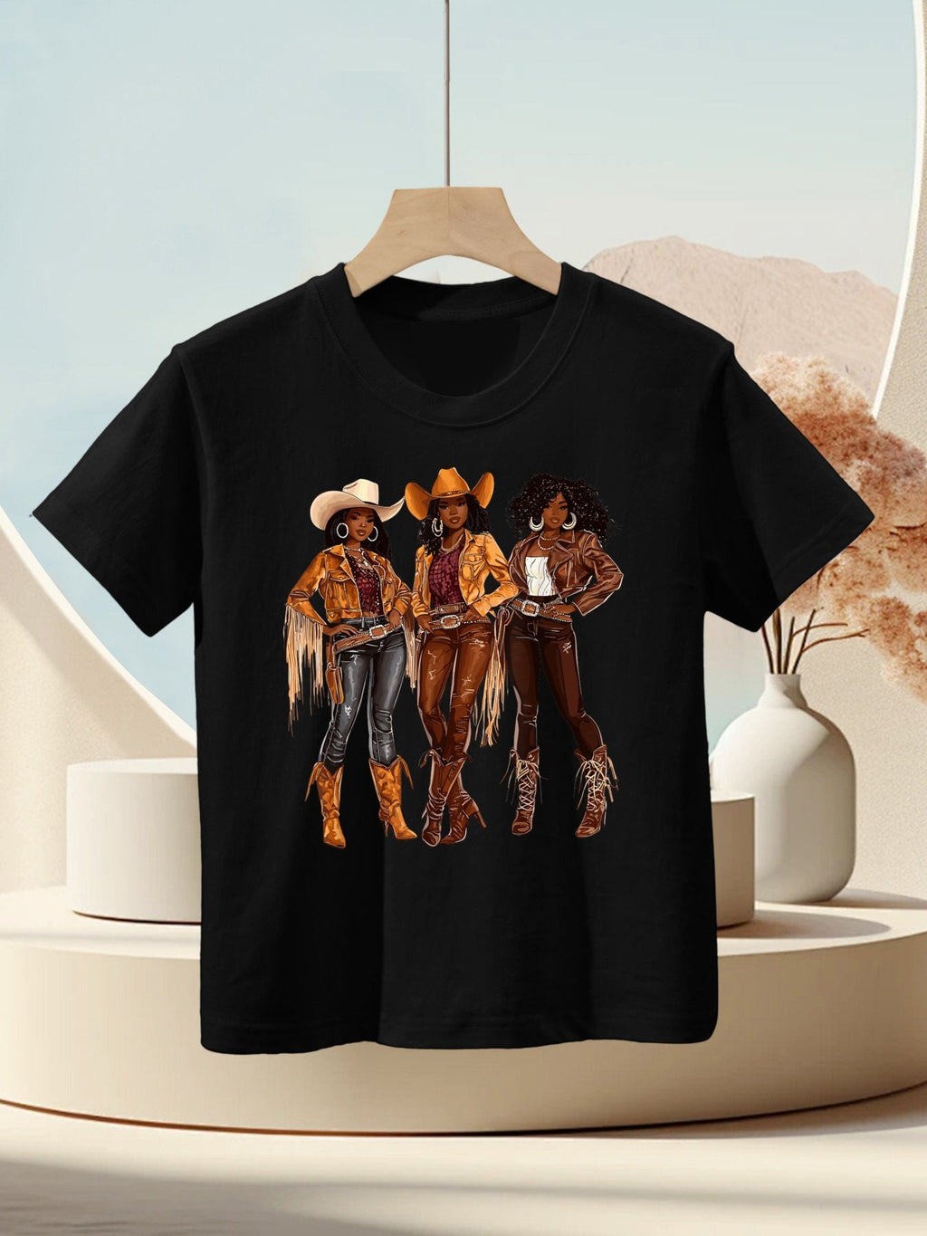Black African American Cowgirl Western Country Texas Rodeo Kids T-Shirt