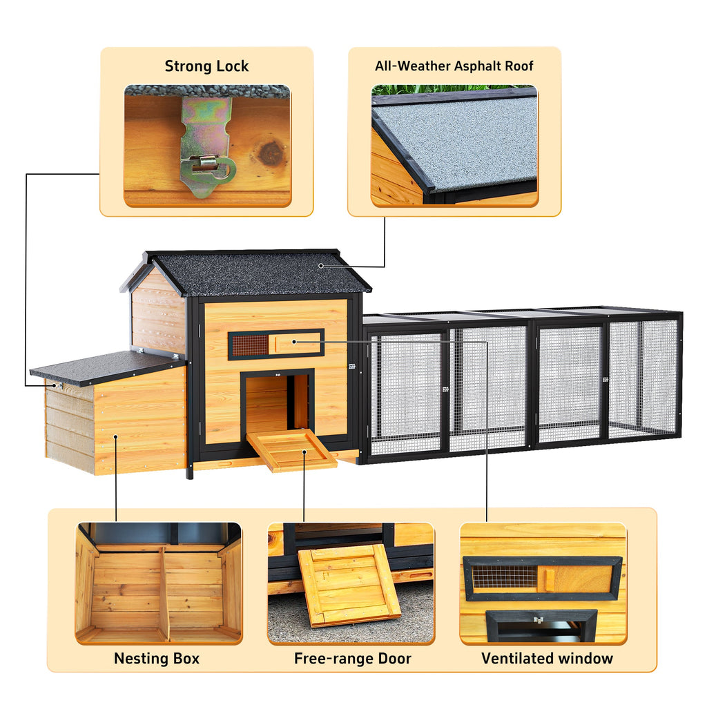 114" Wooden Chicken Coop with Outdoor Run