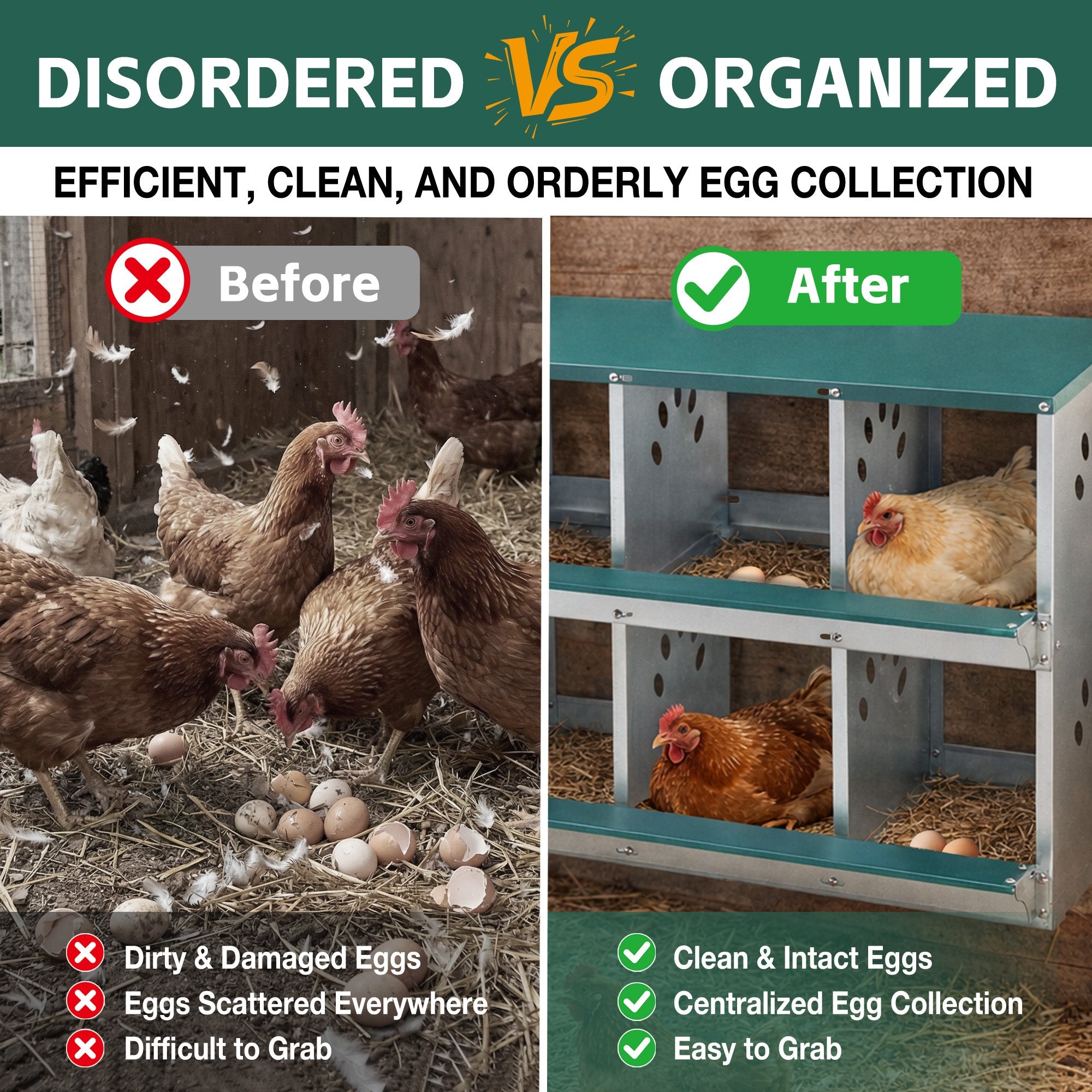 Chicken Nesting Box, 6 Room Metal Nesting Boxes for Chicken