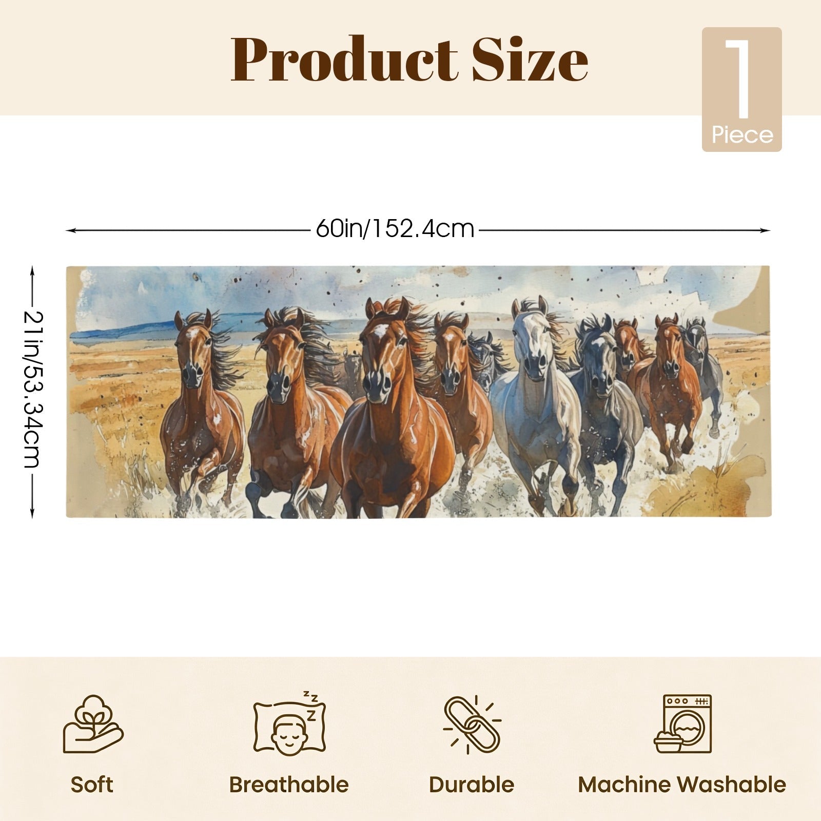 Baha Ranch Running Horses Western Body Pillow Cover Made in America