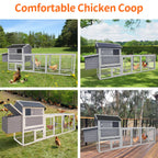 Gray Wooden Chicken Coop with Run and Nesting Box
