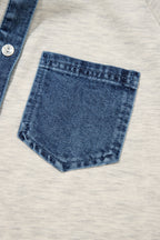 Gray Denim Collar Patchwork Long Sleeve Pullover Top