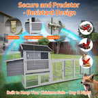 Gray Wooden Chicken Coop with Run and Nesting Box
