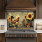 Sunny Roosters – Tempered Glass Backsplash | Farmhouse Chicken & Sunflower Backsplash