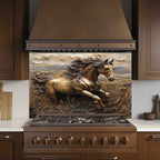 Bronze Spirit Tempered Glass Backsplash – Galloping Horse Copper Look Kitchen Back Splash