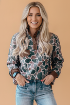 Retro Camo Colorblock Snap Button Pullover Sweatshirt