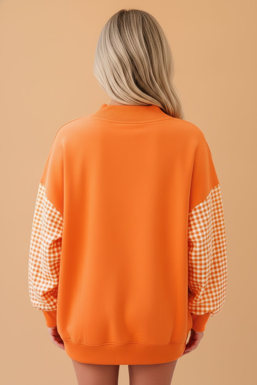 Halloween Spooky Gingham Patchwork Oversized Sweatshirt