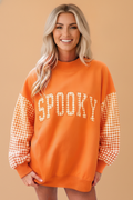 Halloween Spooky Gingham Patchwork Oversized Sweatshirt