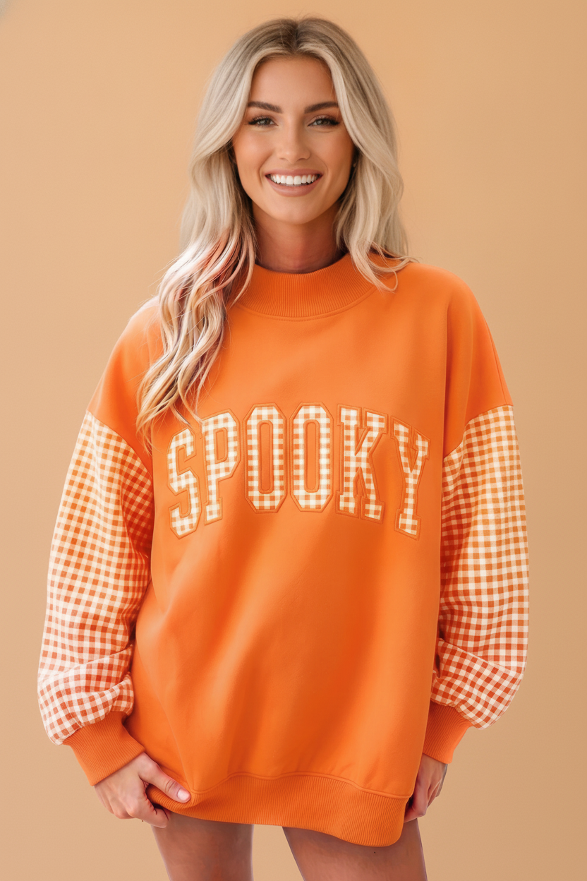 Halloween Spooky Gingham Patchwork Oversized Sweatshirt