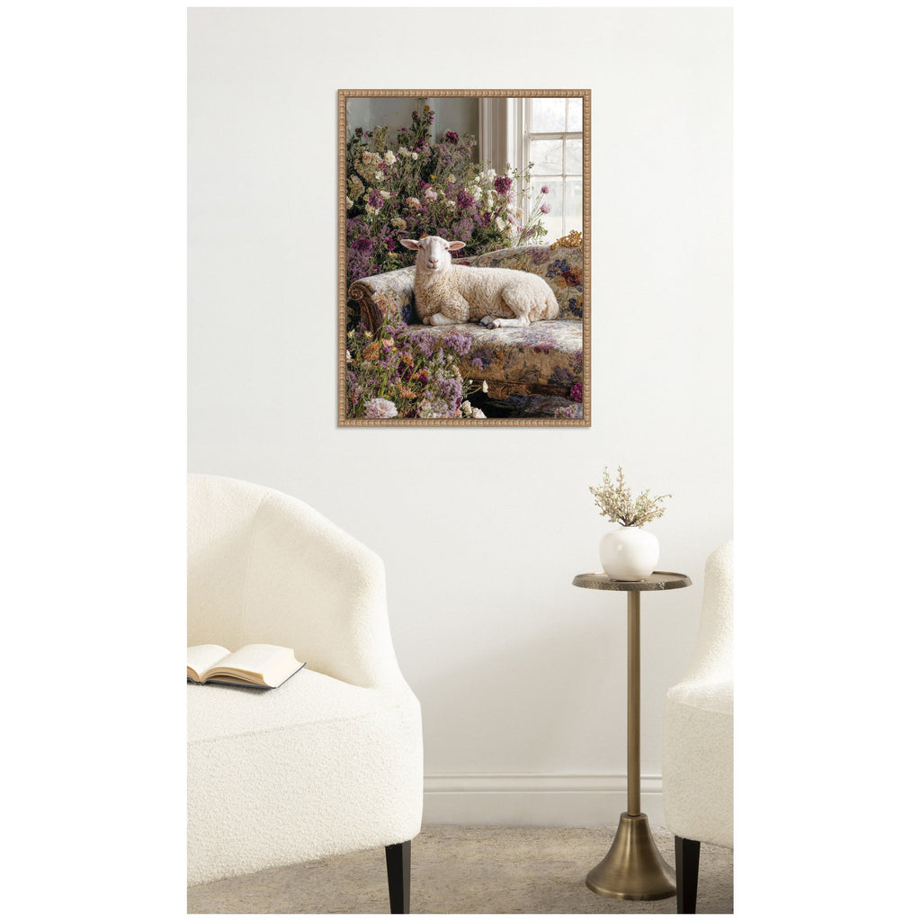 Cute Sheep in Romantic Flowers by Michael Schauer Framed Canvas Wall Art Print