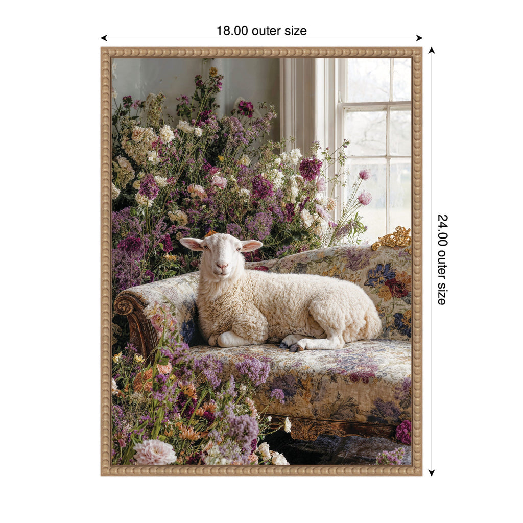 Cute Sheep in Romantic Flowers by Michael Schauer Framed Canvas Wall Art Print