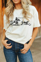 Western Rodeo Graphic Round Neck T Shirt