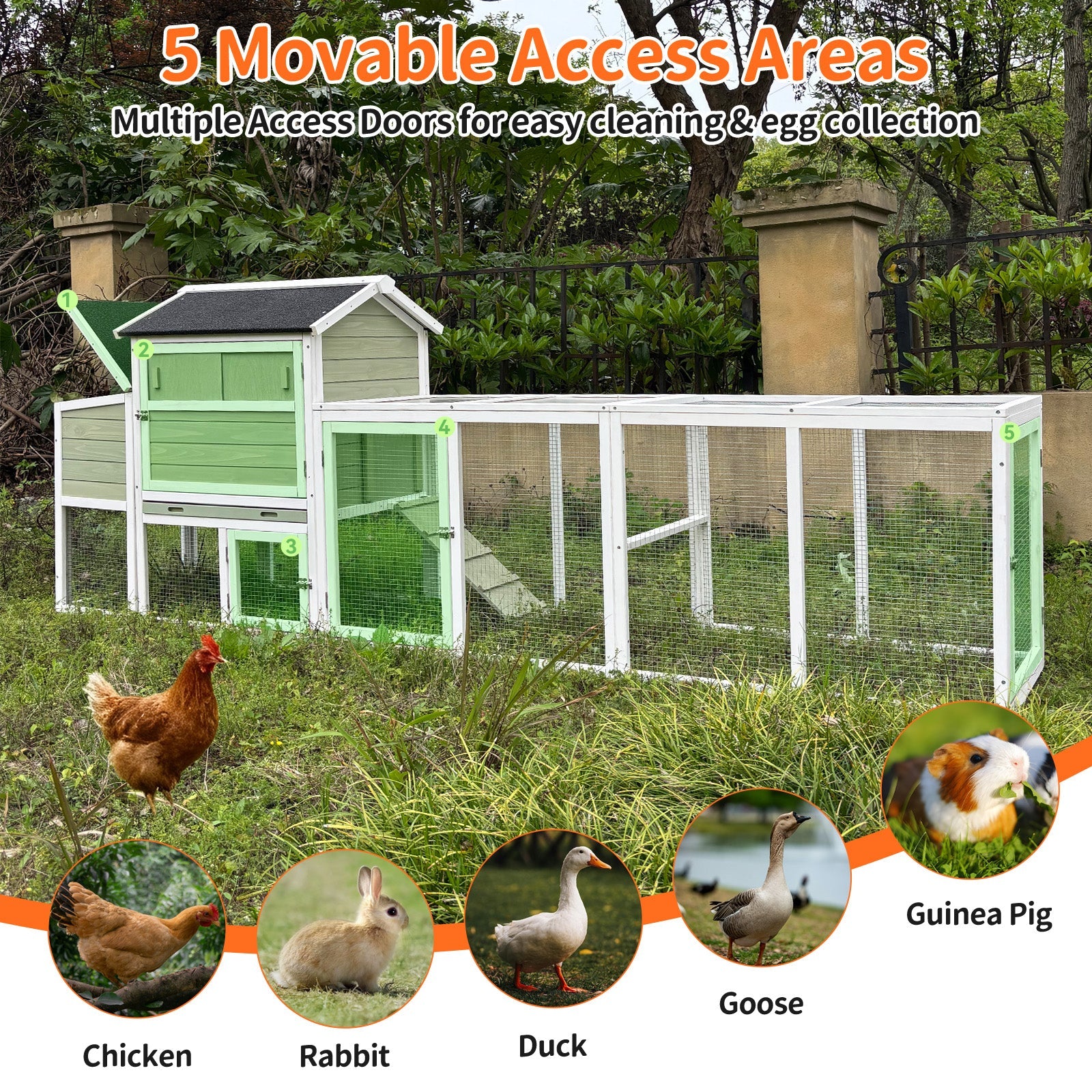 Wooden Chicken Coop, Large Outdoor Hen House with Run and Nesting Box