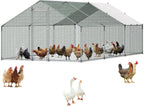 VEVOR Large Metal Chicken Coop, Walk-in Poultry Cage With Waterproof Cover, Outdoor Hen House For Chicken Duck Rabbit Farm
