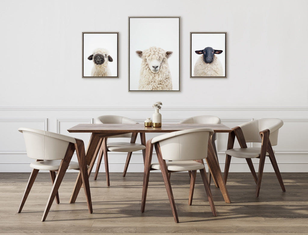 Sylvie Sheep Bangs Portrait, Animal Studio Black Nosed Sheep and Dorper Sheep Framed Canvas Art Set by Amy Petrson Art Studio