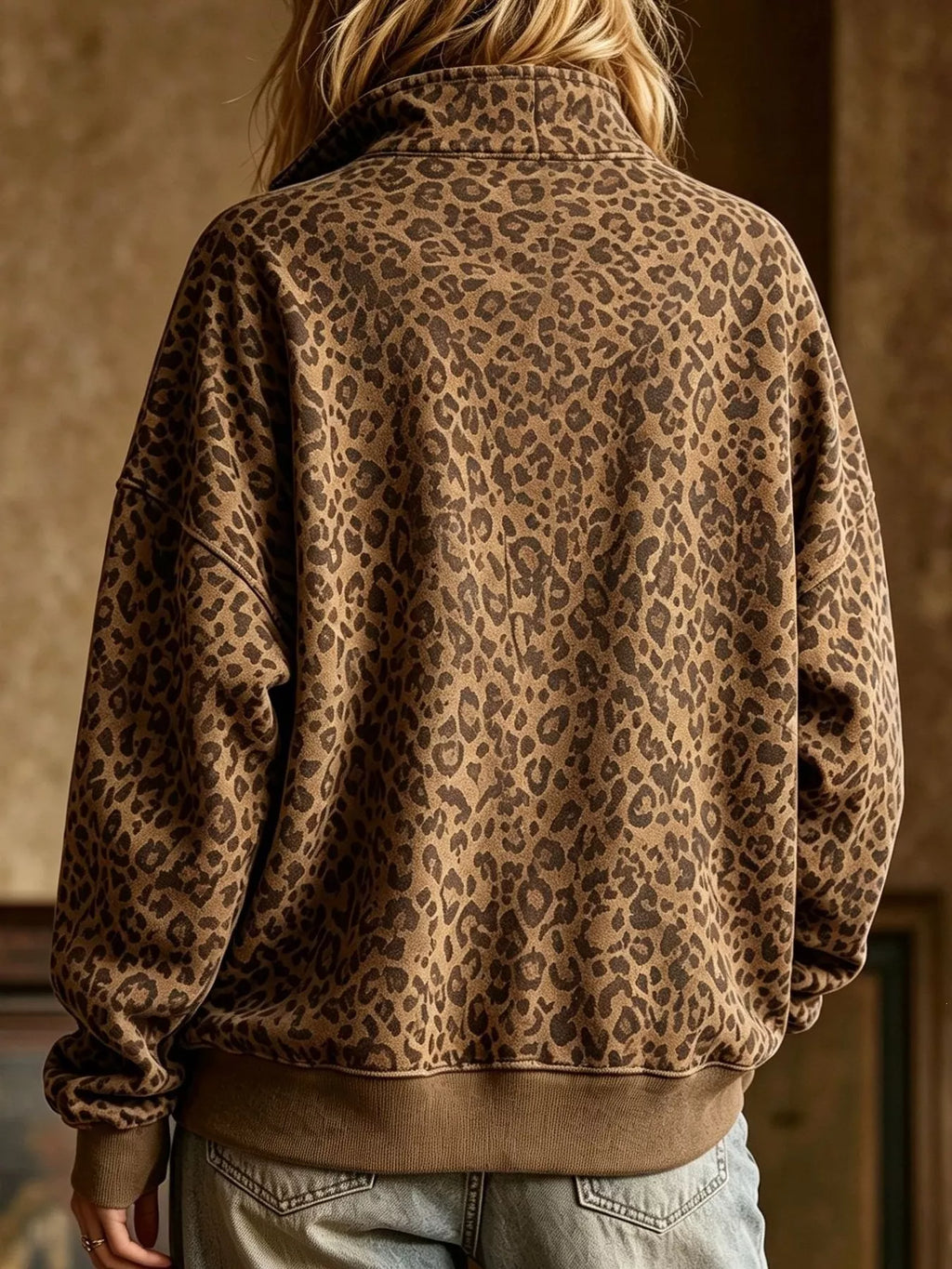 Leopard Half Zip Oversized Sweatshirt
