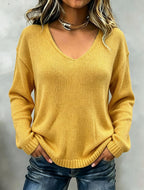 Women's Relaxed V-Neck Drop-Shoulder Pullover Sweater